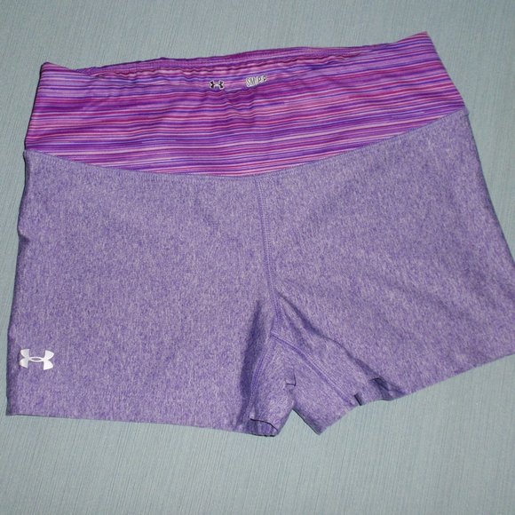 Lot of 2 Under Armour Shorts Tight Bike Purple Green S - Picture 5 of 10